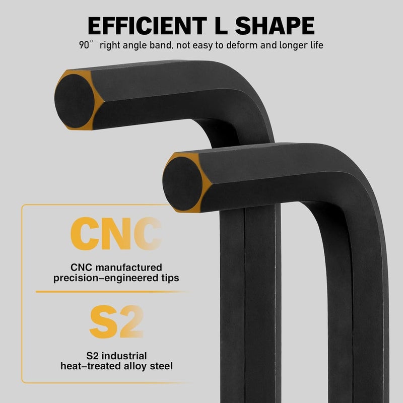 ELEAD مجموعة مفاتيح ألين سداسية 15 قطعة بمقبض تمديد، 1.27-10 مم، تصميم ذراع طويل بنهاية كروية، فولاذ S2 المعالج حرارياً - Image 5